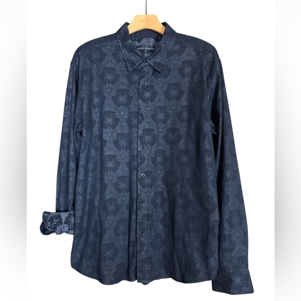 Affliction Black Premium long sleeve shirt with all over spider print Size Large